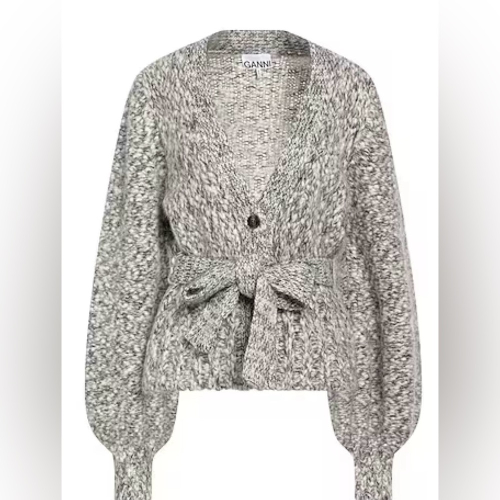 GANNI chunky mouline puff sleeve cardigan - Egret